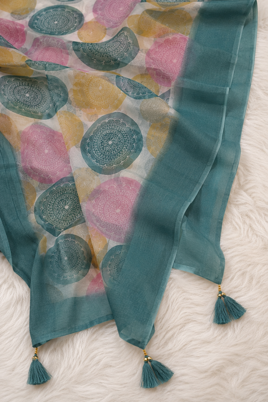 Teal Embroidered Pure Cotton Kurta Set with Printed Dupatta