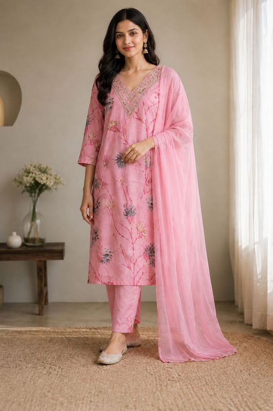 Soft Pink Floral Suit Set
